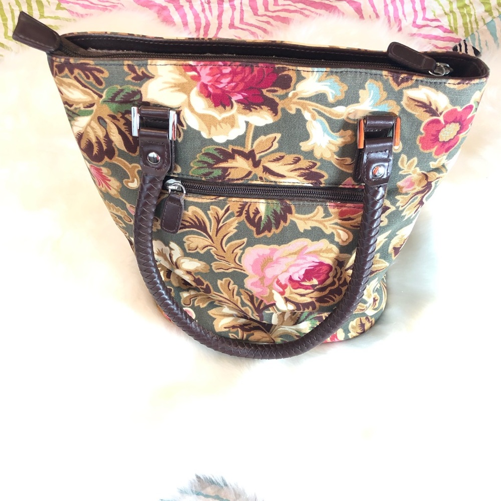 Longaberger Green Floral Braided Strap Handbag - Picture 2 of 7
